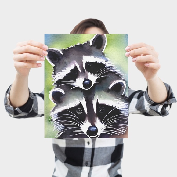 Watercolor Raccoon Portrait Illustration Wall Art Print Poster Card Unframed - Picture 3 of 5